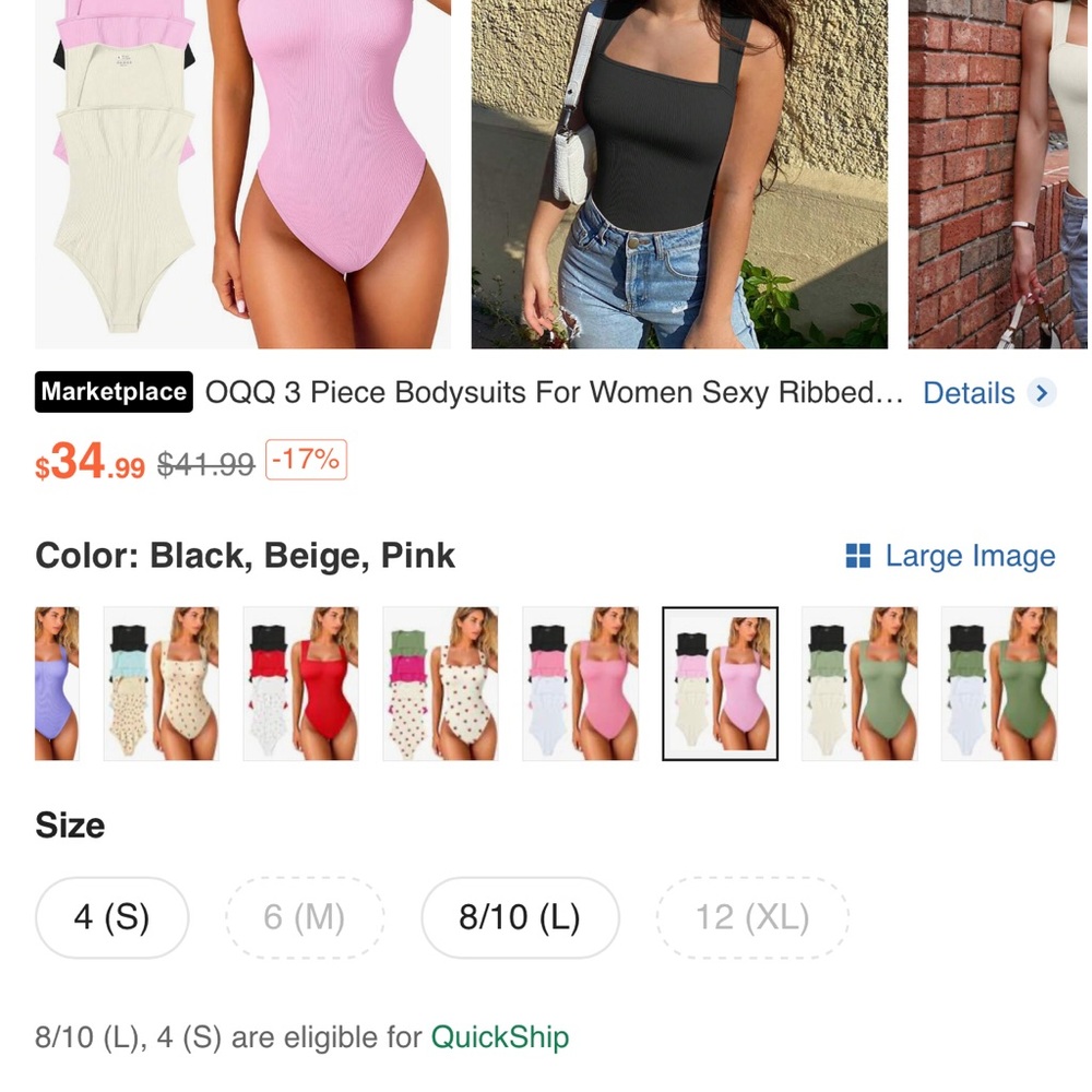 Black, Beige, Pink Ribbed Bodysuit Set
